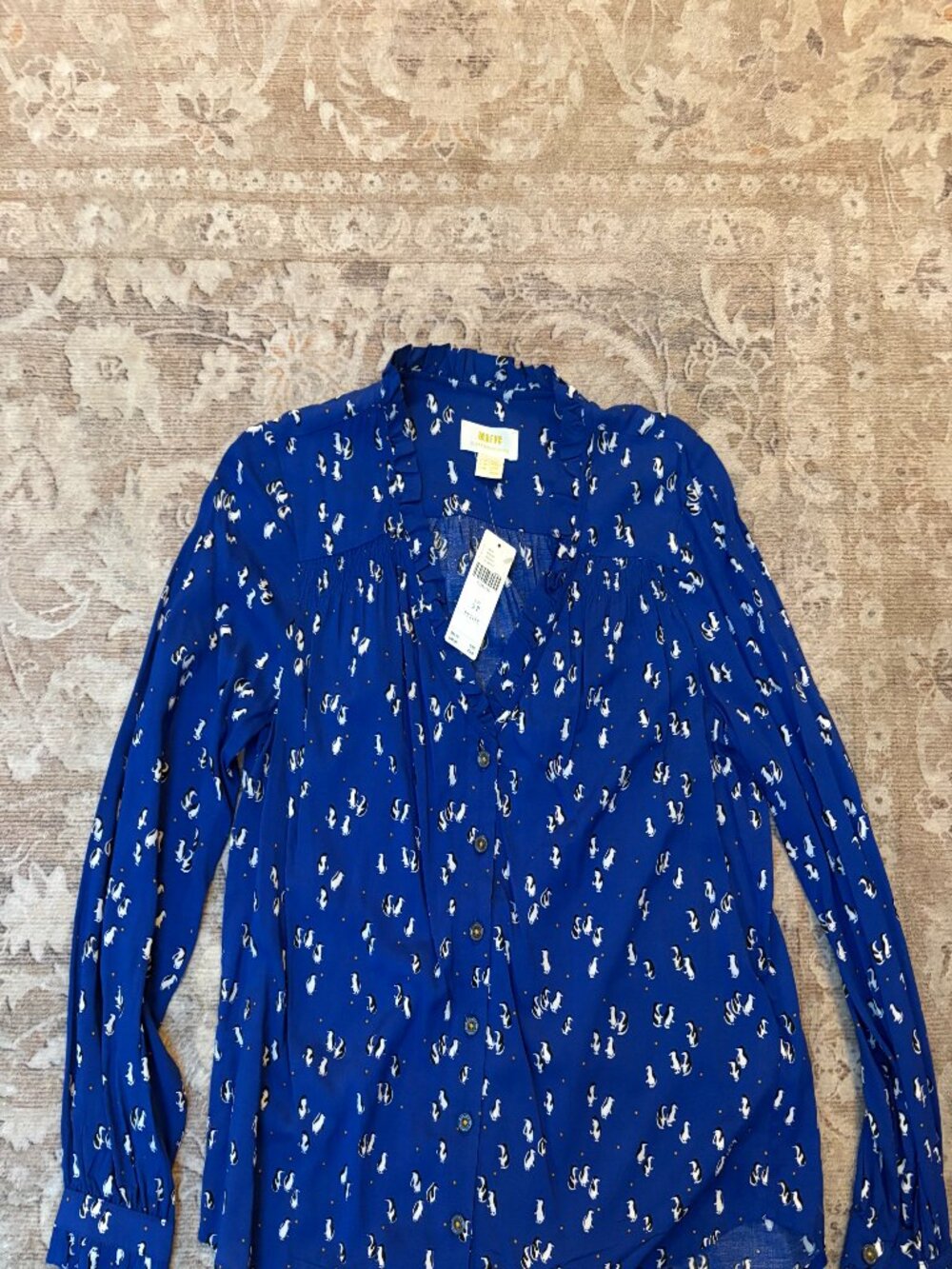 Anthropologie Maeve Blue Woodland Animal Print Blouse NWT Size 2P